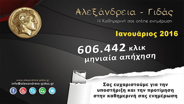 606.442 φορές διαβάστηκε το Αλεξάνδρεια-Γιδάς τον Ιανουάριο του 2016 – Ευχαριστούμε!